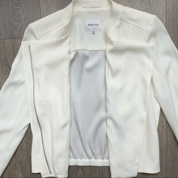 Aritzia Babaton Dominic Moto Blazer Jacket Zip Up Shoulder pads Ivory Ecru 2 - Picture 9 of 16